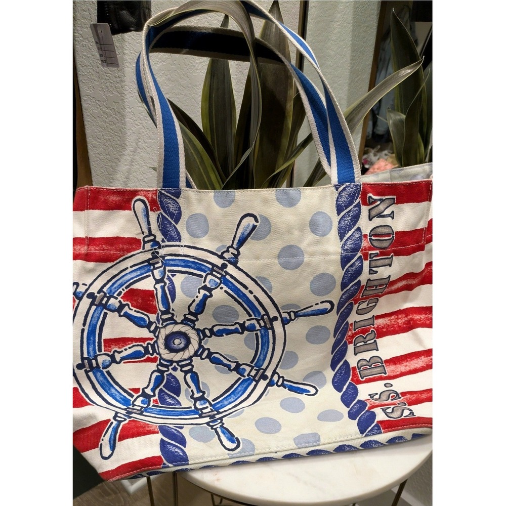 Brighton Sail‎ Away Nautical Canvas Tote Bag Womens Large Red White Blue Anchor